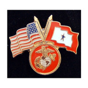 USMC Pin with Crossed US/Service Flags